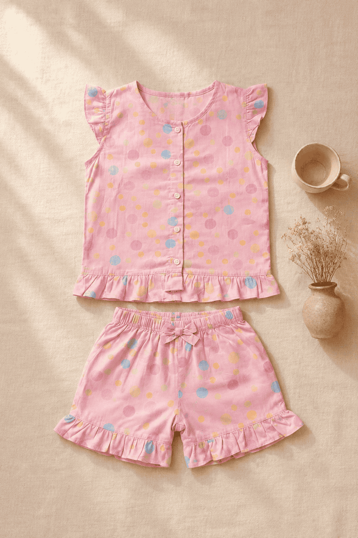 Baby Girl Pink Polka Dot Print Top & Shorts Set