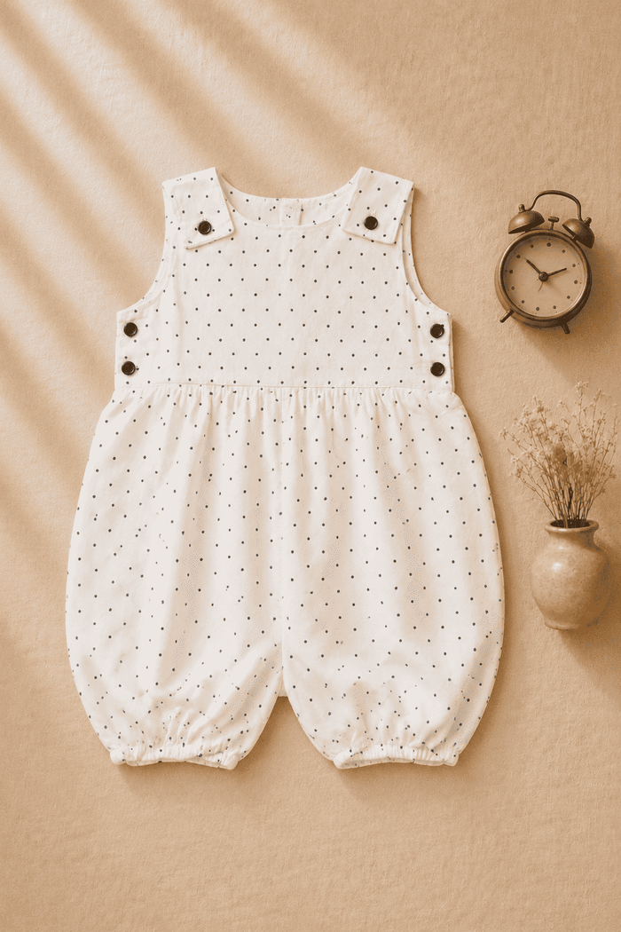 Baby White Polka Dot Print Dungaree Romper