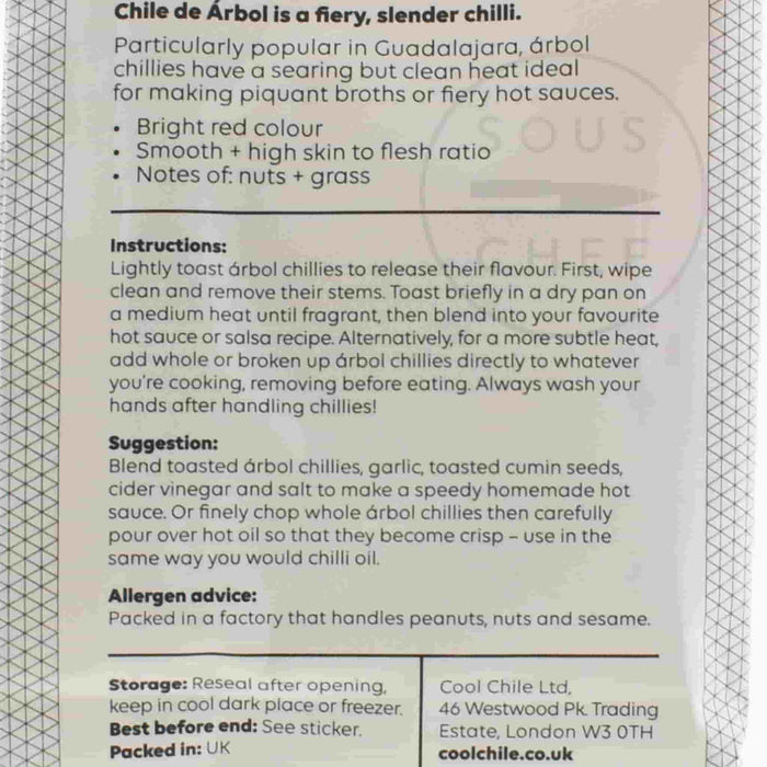 Cool Chile Co De Arbol Chillies, 100g